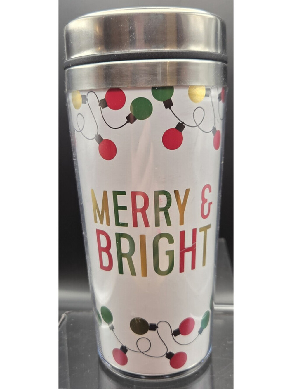 Merry & Bright Acrylic Tumbler 14 oz Christmas Holiday Gift New In Box!!